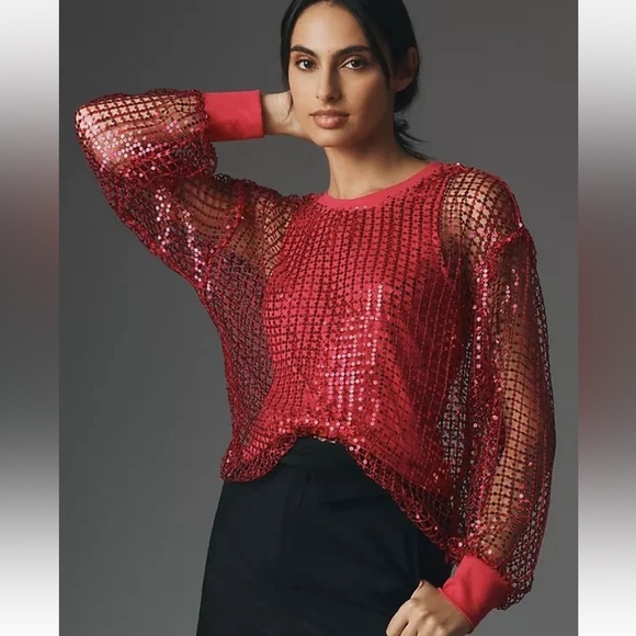 Anthropologie Tops - New Anthropologie Pilcro Long-Sleeve Sequin Top Raspberry S NWT